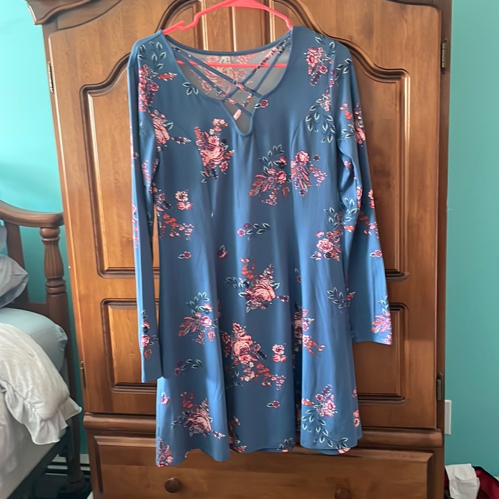 Mudd blue multi roses dress